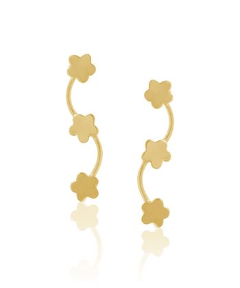 Ασημένια climbers σκουλαρίκια επιχρυσωμένα σε σχήμα ανθισμένα λουλούδια