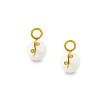 Σκουλαρίκια χρυσά Κ18 με διαμάντια και λευκά Shell Pearl - G319979