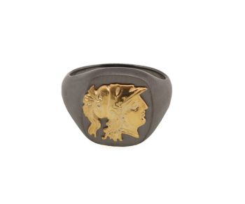 Jt Ανδρικό δαχτυλίδι σφραγίδα με χρυσή κεφαλή της θεάς Αθηνάς