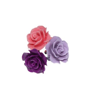 Jt Ασημένια δαχτυλίδια μωβ και ροζ τριαντάφυλλο με πέτρες