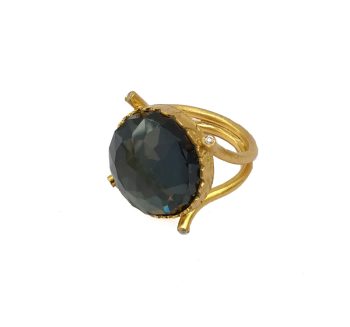 Ano Ασημένιο δαχτυλίδι χρυσό με πέτρα σιδηροπυρίτη