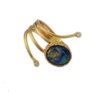 Ano Ασημένιο δαχτυλίδι χρυσό με πέτρα Αζουρομαλαχίτη