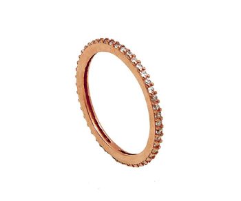 VFJ Ασημένιο ολόβερο δαχτυλίδι ροζ χρυσό και λευκά ζιργκόν