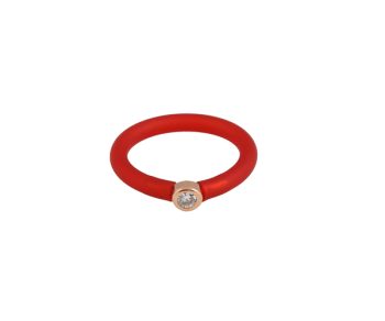 Jt Ασημένιο μονόπετρο δαχτυλίδι με ζιργκόν και κόκκινο καουτσούκ