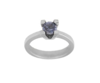 Cr Ασημένιο μονόπετρο δαχτυλίδι με στρογγυλό μπλε ζιργκόν