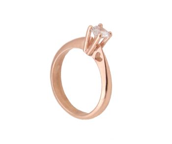 Cr Ασημένιο δαχτυλίδι μονόπετρο ροζ χρυσό καρδιά με ζιργκόν 5mm