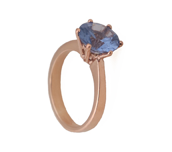 Cr Μονόπετρο δαχτυλίδι με ροζ χρυσό ασήμι και μπλε ζιργκόν 8mm